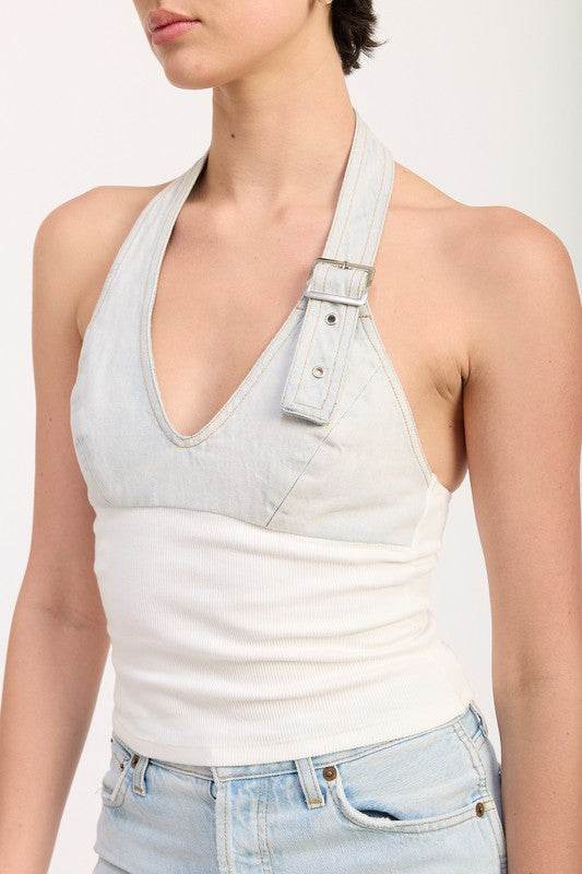 CONTRASTED HALTER NECK TOP