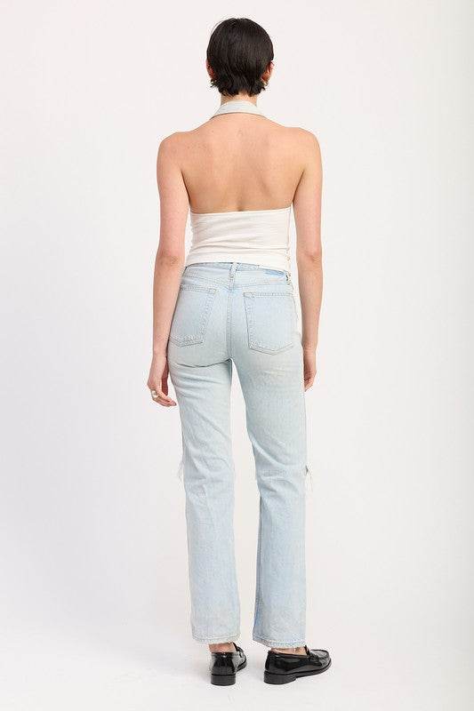 CONTRASTED HALTER NECK TOP