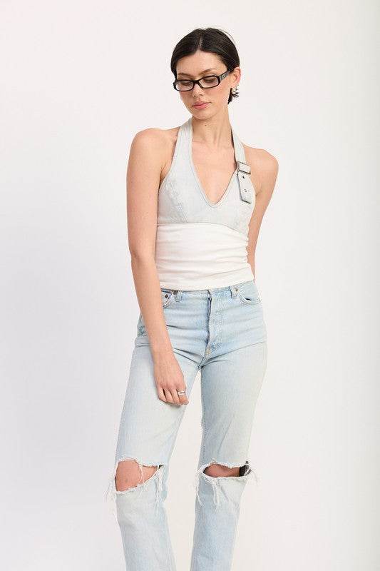 CONTRASTED HALTER NECK TOP