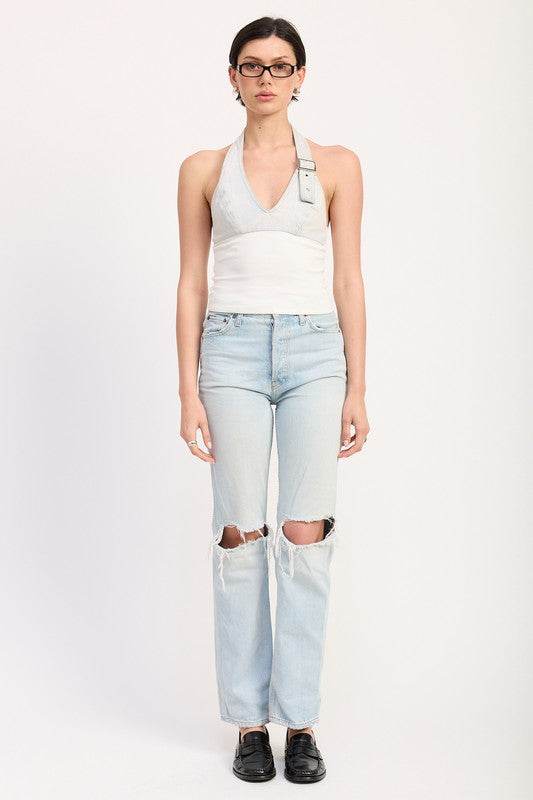 CONTRASTED HALTER NECK TOP