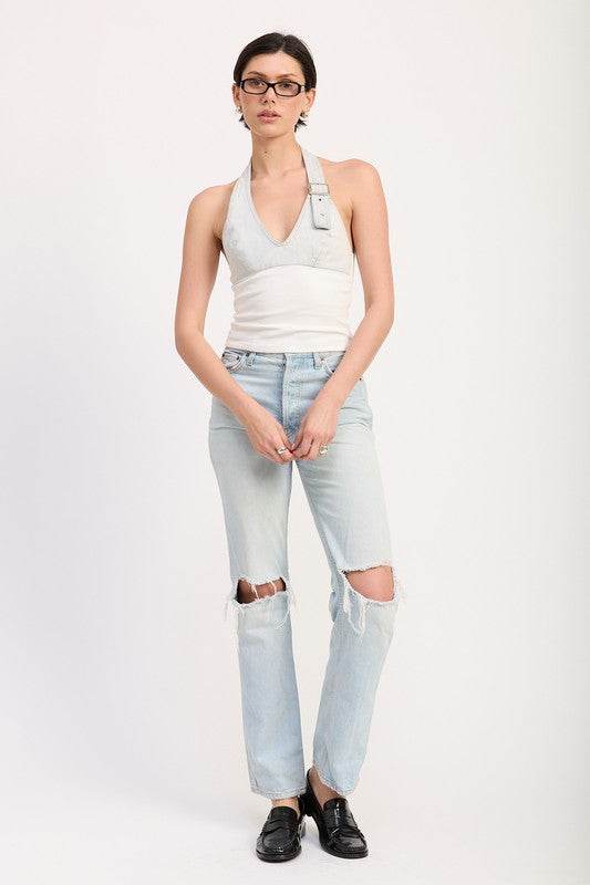 CONTRASTED HALTER NECK TOP