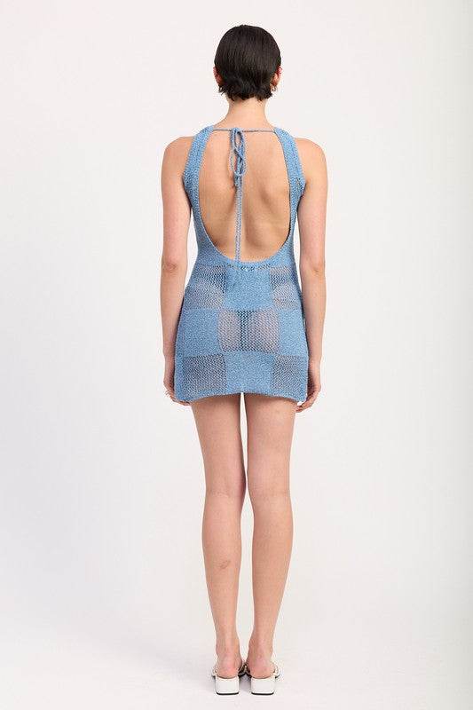 SLEEVELESS MINI KNIT DRESS WITH OPEN BACK