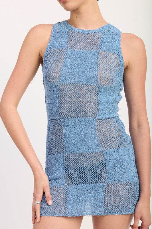 SLEEVELESS MINI KNIT DRESS WITH OPEN BACK