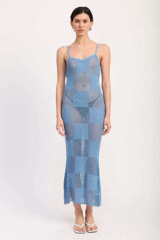 CONTRASTED MAXI SHEER DRESS