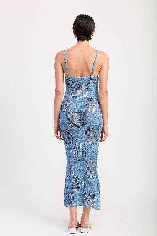 CONTRASTED MAXI SHEER DRESS