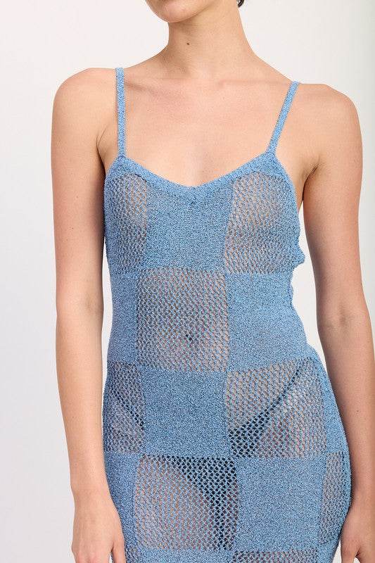 CONTRASTED MAXI SHEER DRESS