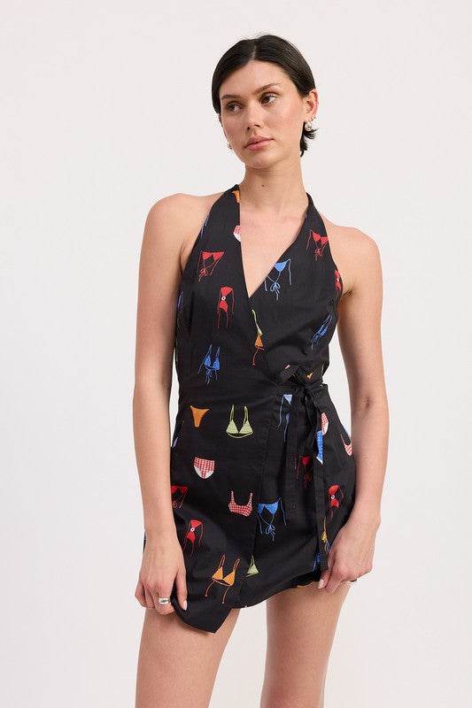 WRAPPED HALTER NECK MINI DRESS