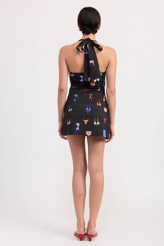 WRAPPED HALTER NECK MINI DRESS