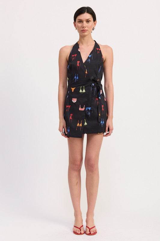 WRAPPED HALTER NECK MINI DRESS