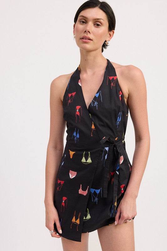 WRAPPED HALTER NECK MINI DRESS