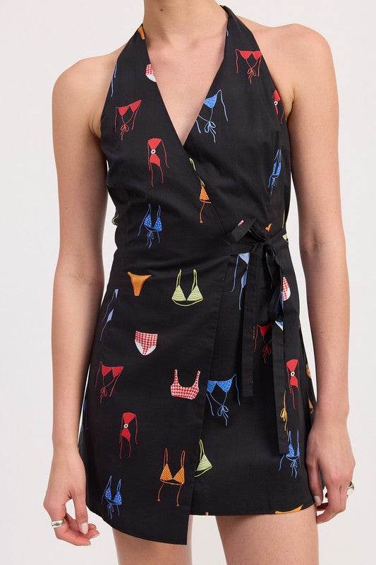 WRAPPED HALTER NECK MINI DRESS