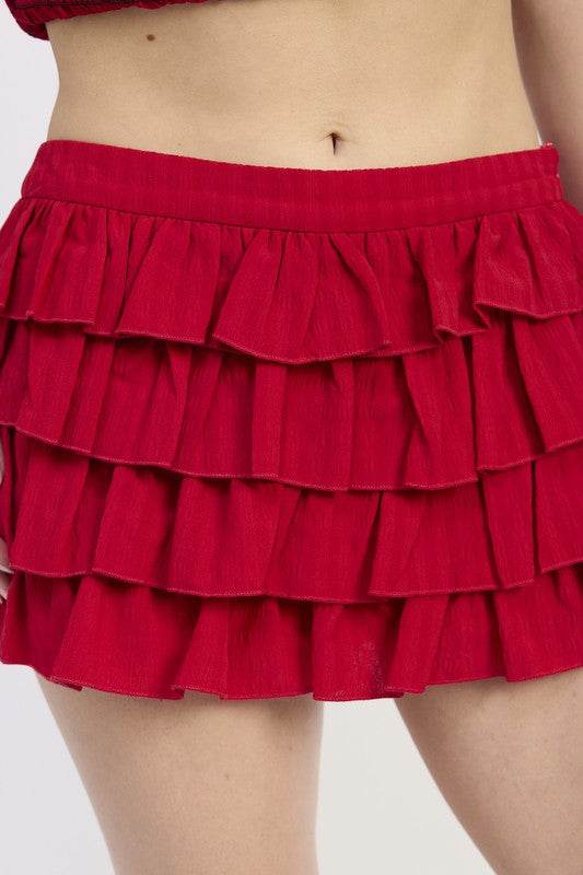 TIERED RUFFLE MINI SKIRT