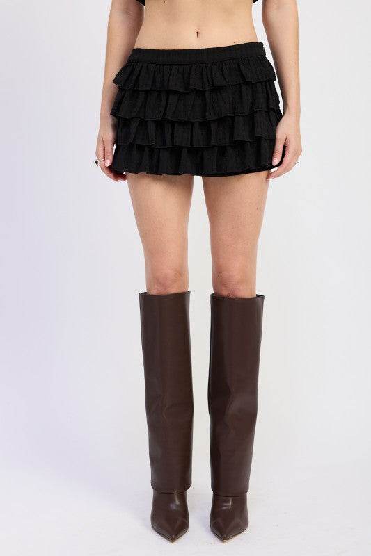 TIERED RUFFLE MINI SKIRT