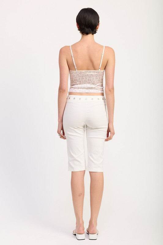 FLORAL SATIN CAMI TOP WITH LACE TRIM