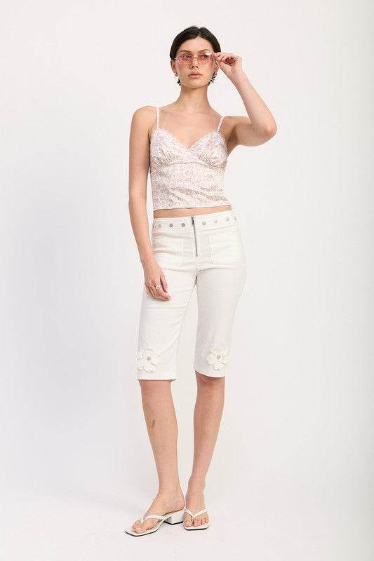 FLORAL SATIN CAMI TOP WITH LACE TRIM
