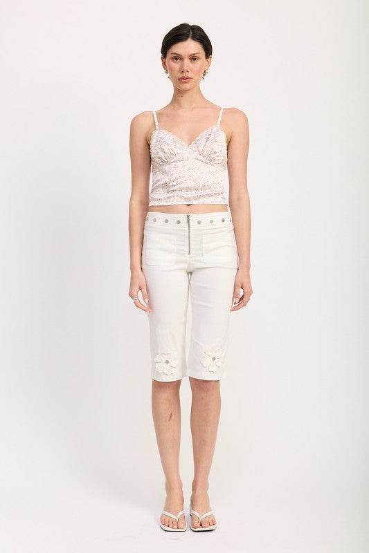 FLORAL SATIN CAMI TOP WITH LACE TRIM