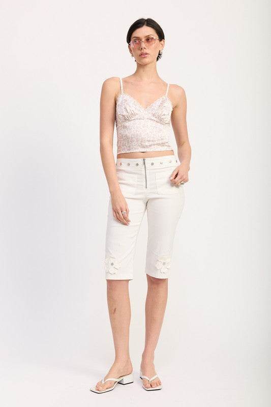 FLORAL SATIN CAMI TOP WITH LACE TRIM