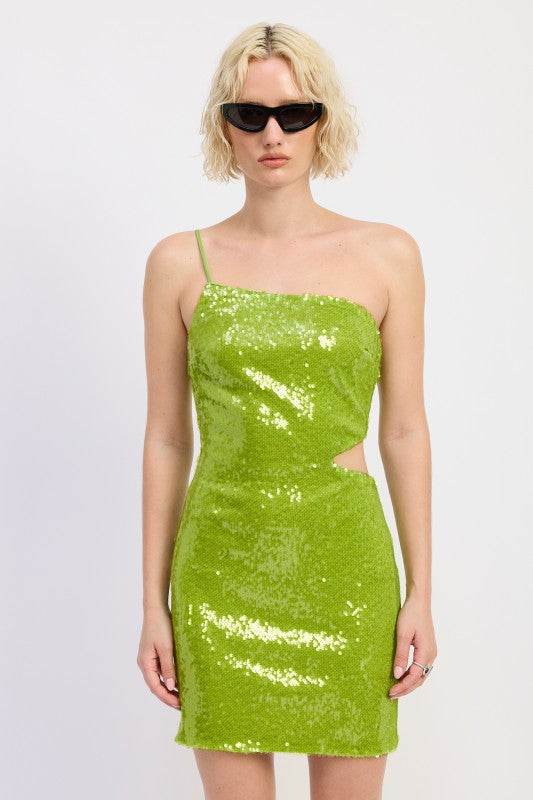 ONE SHOULDER SEQUIN MINI DRESS WITH CUT OUT