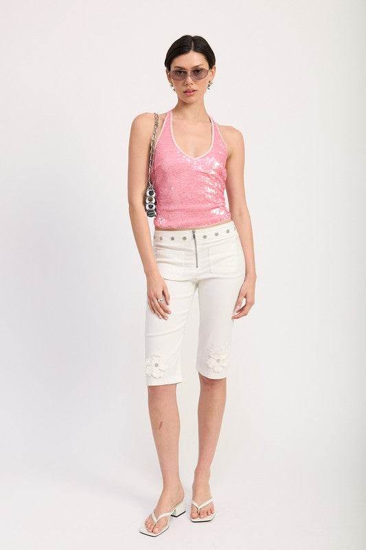 SEQUIN HALTER TOP WITH CONTRAST TRIM