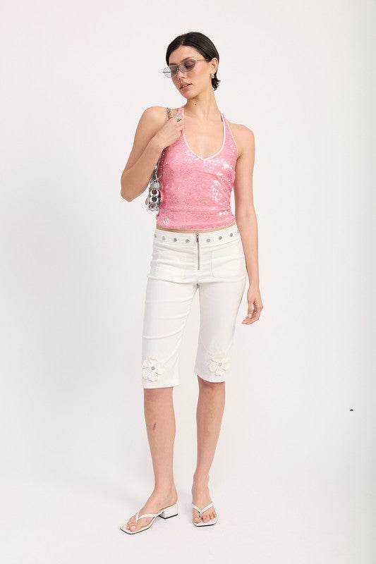 SEQUIN HALTER TOP WITH CONTRAST TRIM