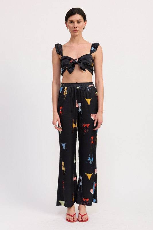 TIE FRONT BRALETTE TOP WITH PUFF SLEEVES