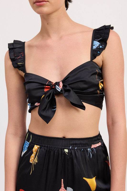 TIE FRONT BRALETTE TOP WITH PUFF SLEEVES
