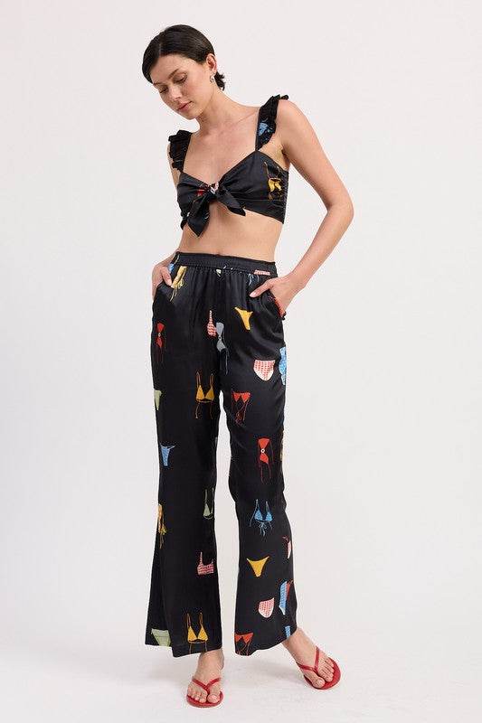 TIE FRONT BRALETTE TOP WITH PUFF SLEEVES