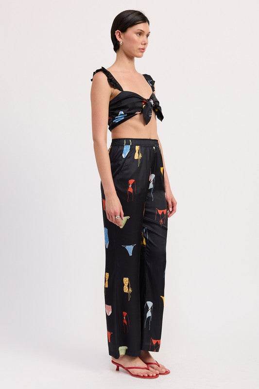 TIE FRONT BRALETTE TOP WITH PUFF SLEEVES