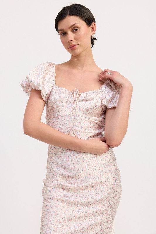 FLORAL PUFF SLEEVE MIDI DRESS