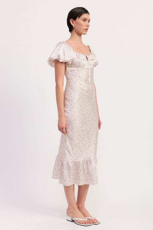 FLORAL PUFF SLEEVE MIDI DRESS