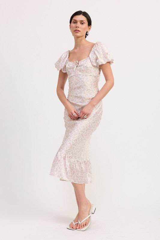 FLORAL PUFF SLEEVE MIDI DRESS