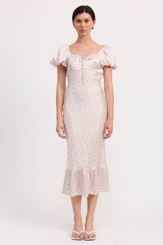 FLORAL PUFF SLEEVE MIDI DRESS