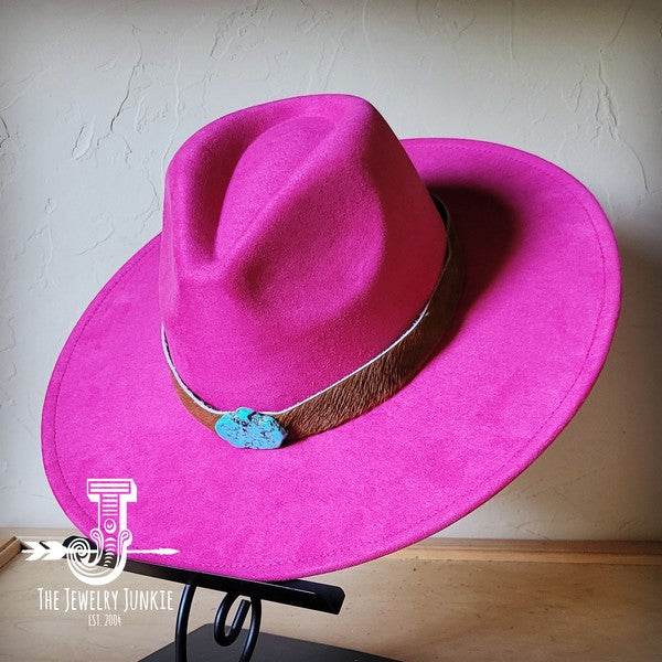 Brown Hide Turq Slab Leather Band Choice Hat