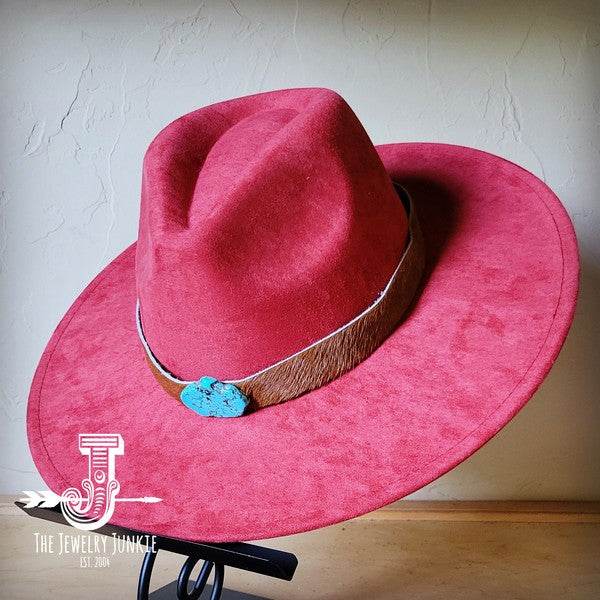 Brown Hide Turq Slab Leather Band Choice Hat