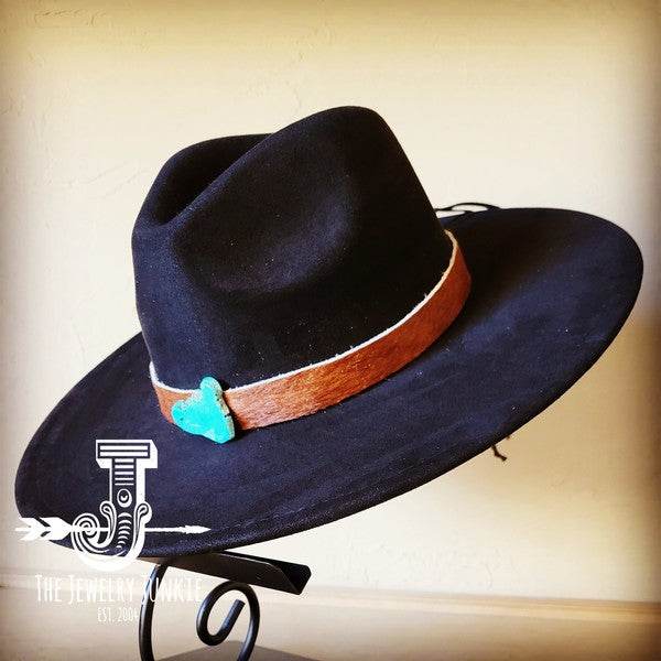 Brown Hide Turq Slab Leather Band Choice Hat
