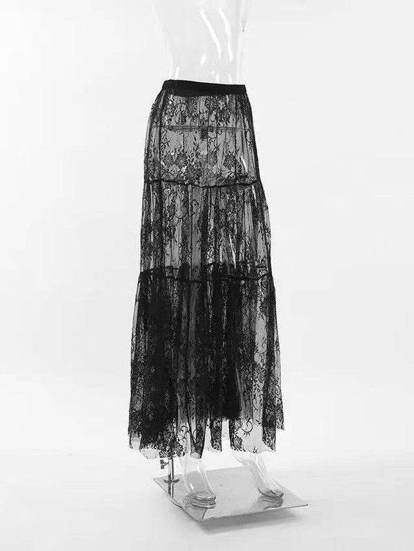 Floral lace ruffled maxi skirt