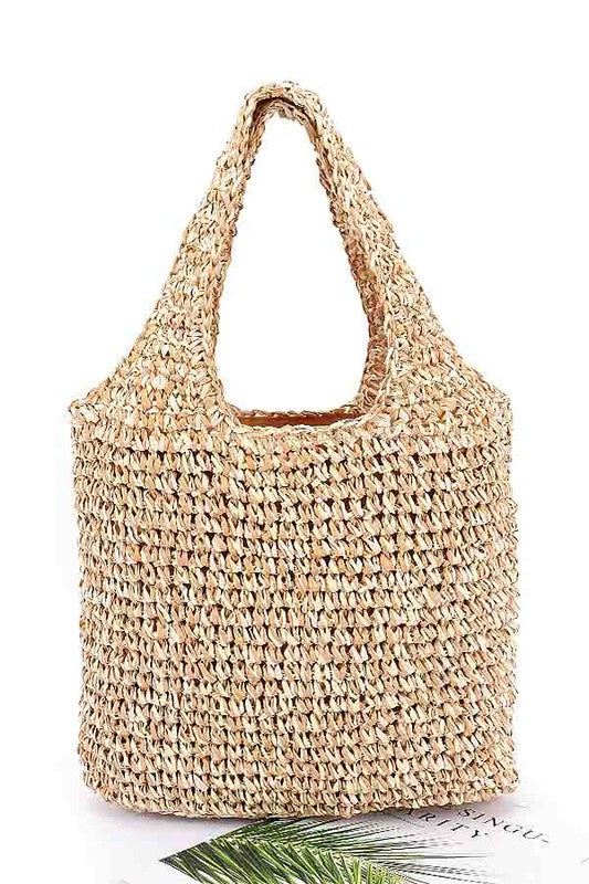 2 Tone Straw Woven Shoulder Bag