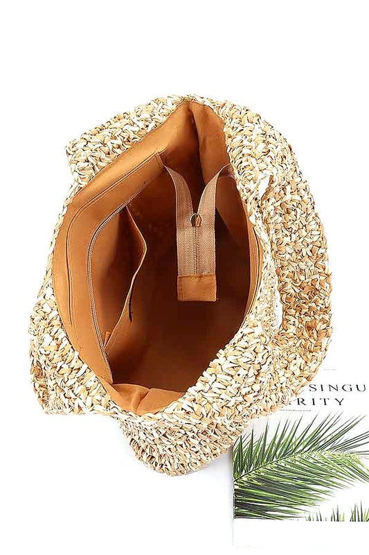 2 Tone Straw Woven Shoulder Bag