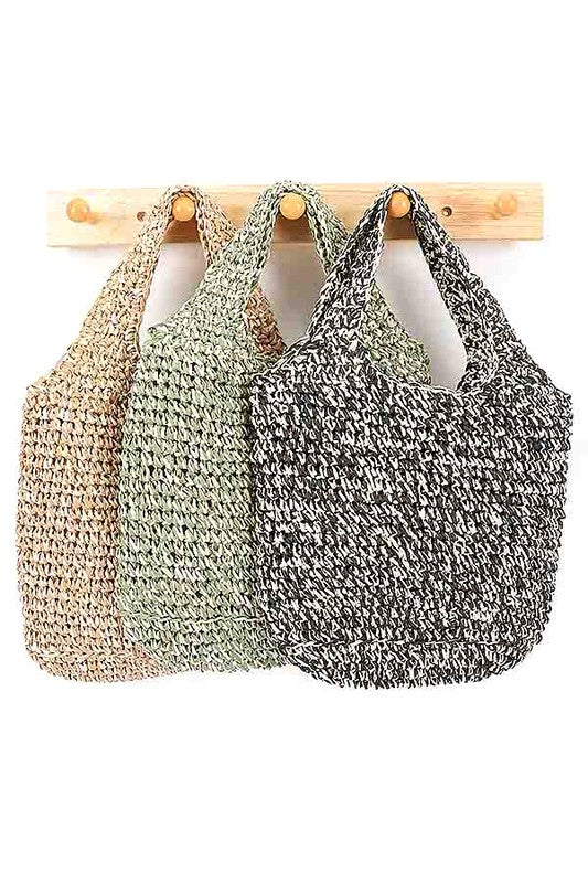 2 Tone Straw Woven Shoulder Bag