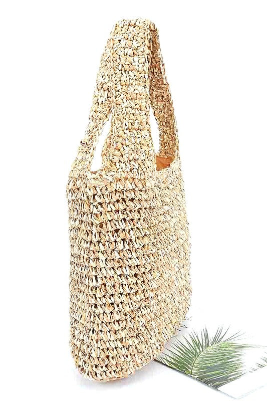 2 Tone Straw Woven Shoulder Bag