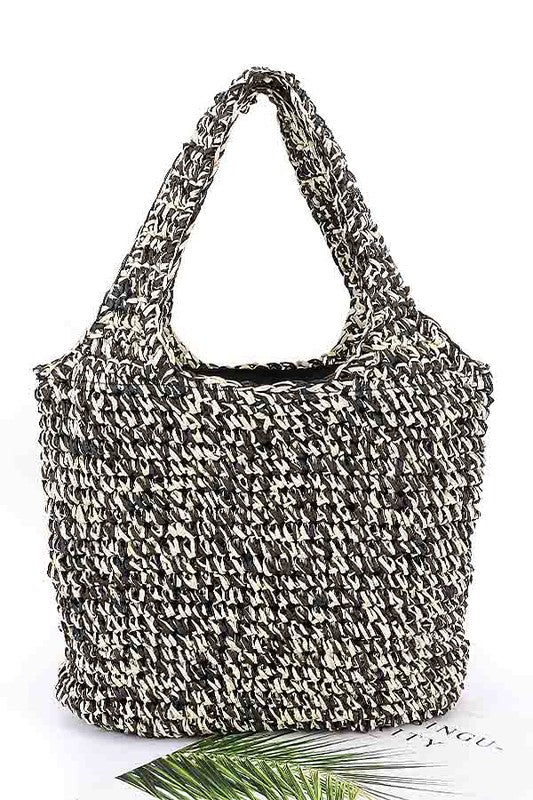 2 Tone Straw Woven Shoulder Bag
