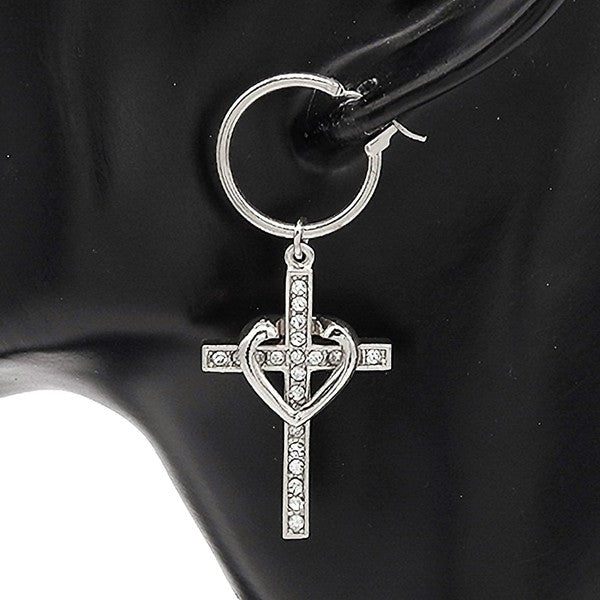 35mm Heart & Cross Baby Hoop Earrings