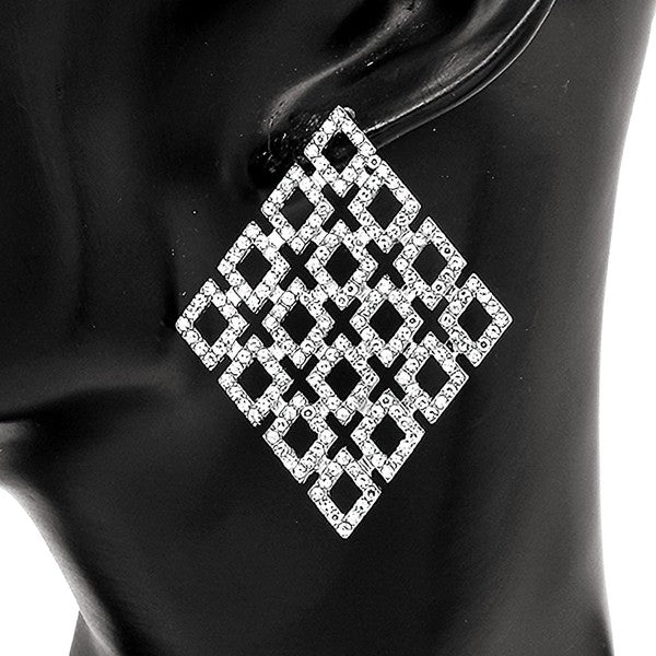 Diamond Shape Rhinestone Dangle Earrings
