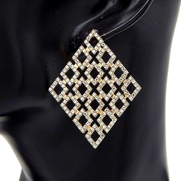 Diamond Shape Rhinestone Dangle Earrings