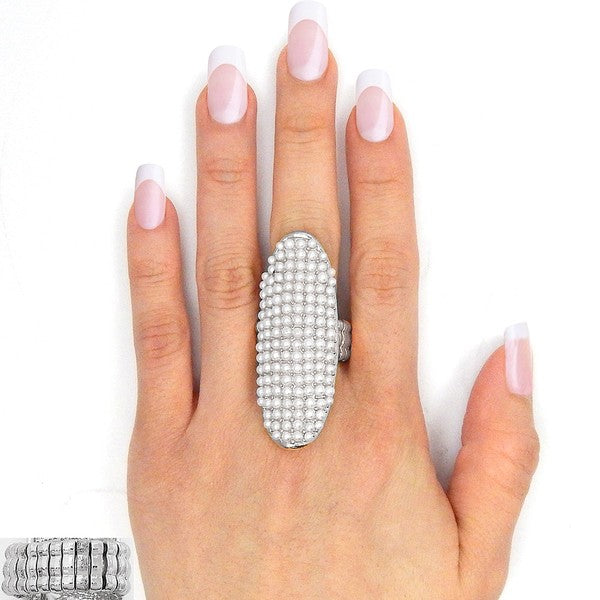Oval Shape Rhinestone Pearls Paved Ring