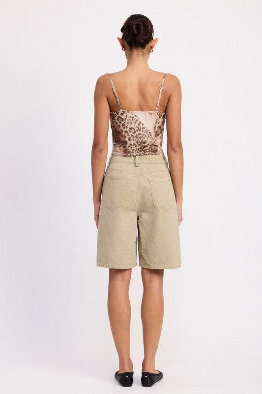 HIGH RISE WIDE LEG DENIM BERMUDA SHORTS