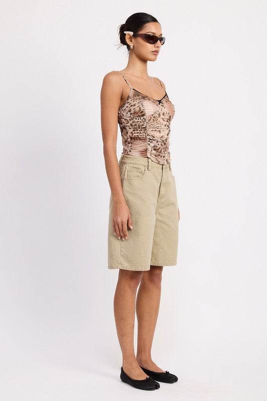 HIGH RISE WIDE LEG DENIM BERMUDA SHORTS