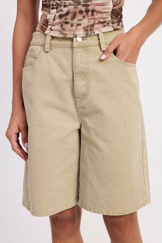 HIGH RISE WIDE LEG DENIM BERMUDA SHORTS