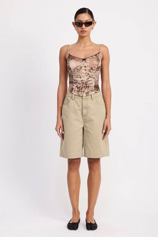HIGH RISE WIDE LEG DENIM BERMUDA SHORTS