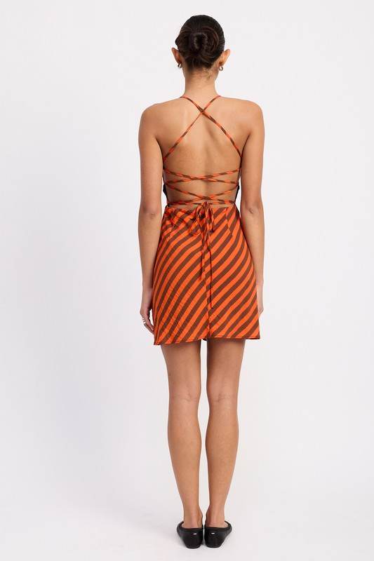 STRAPPY BACK BIAS CUT MINI DRESS